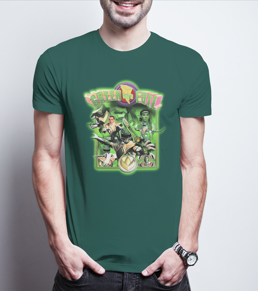 Green With Evil Mighty Morphin Power Rangers Iconic Characters And Symbols T-Shirt
