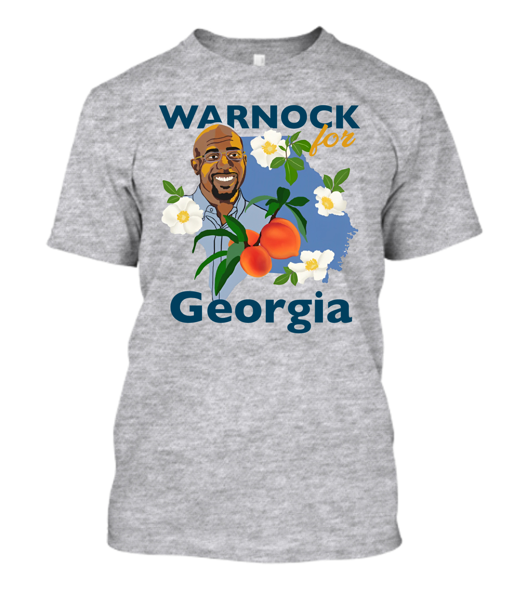 Warnock For Georgia Illustration With Flowers And Peaches T-Shirt
