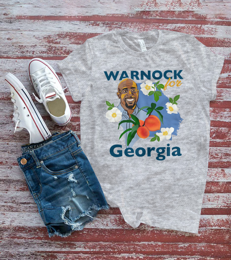 Warnock For Georgia Illustration With Flowers And Peaches T-Shirt