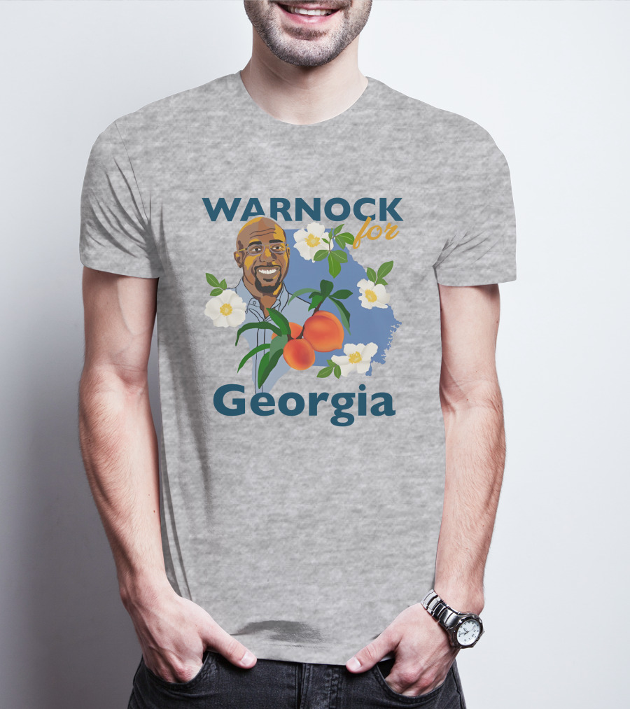 Warnock For Georgia Illustration With Flowers And Peaches T-Shirt