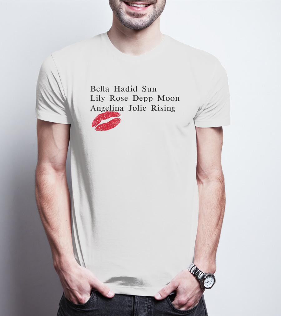 Bella Hadid Sun Lily Rose Depp Moon Angelina Jolie Rising Red Lip Print T-Shirt
