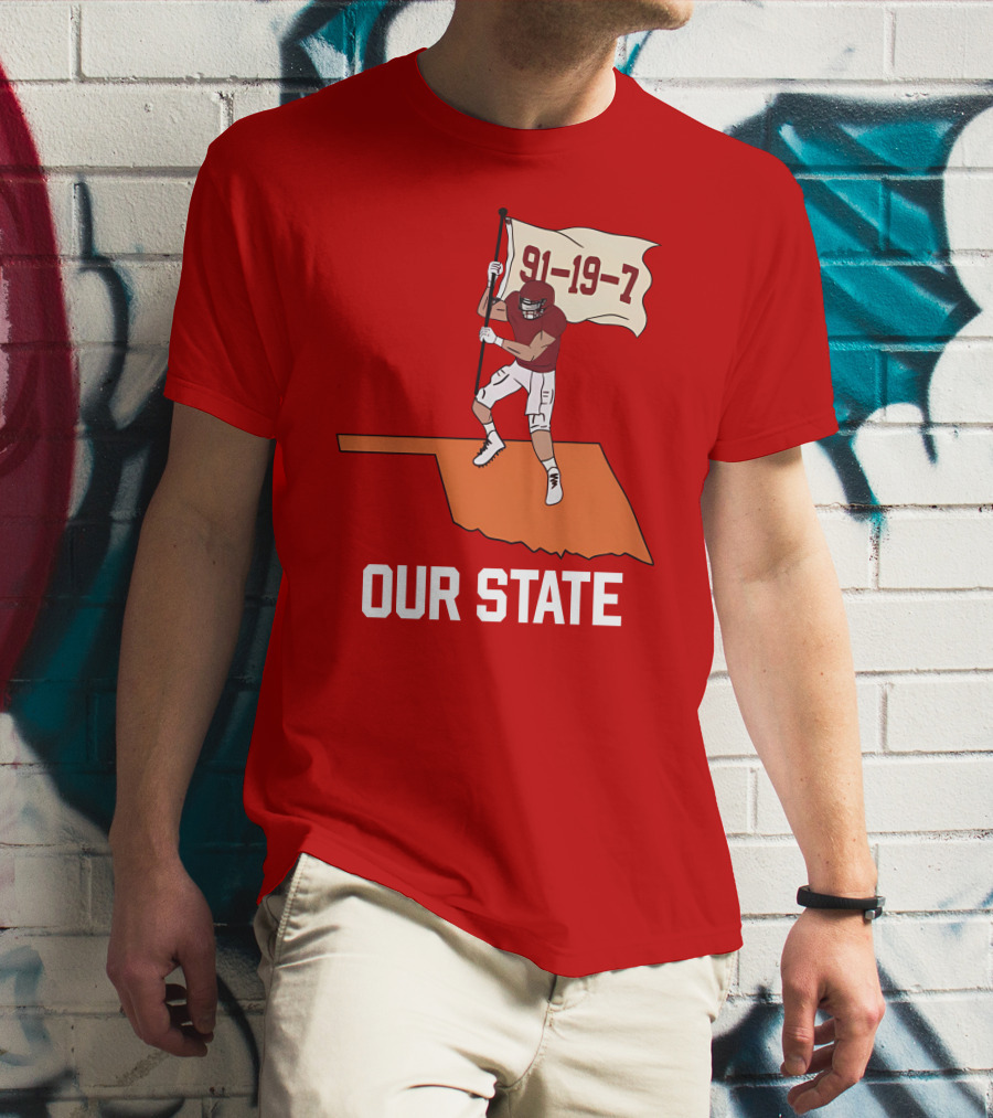 Our State 91-19-7 Football Player Flag Oklahoma T-Shirt