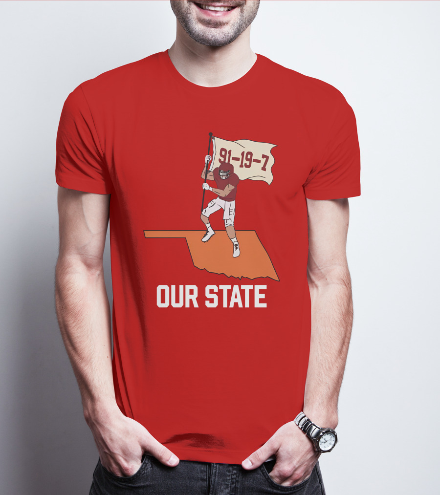 Our State 91-19-7 Football Player Flag Oklahoma T-Shirt