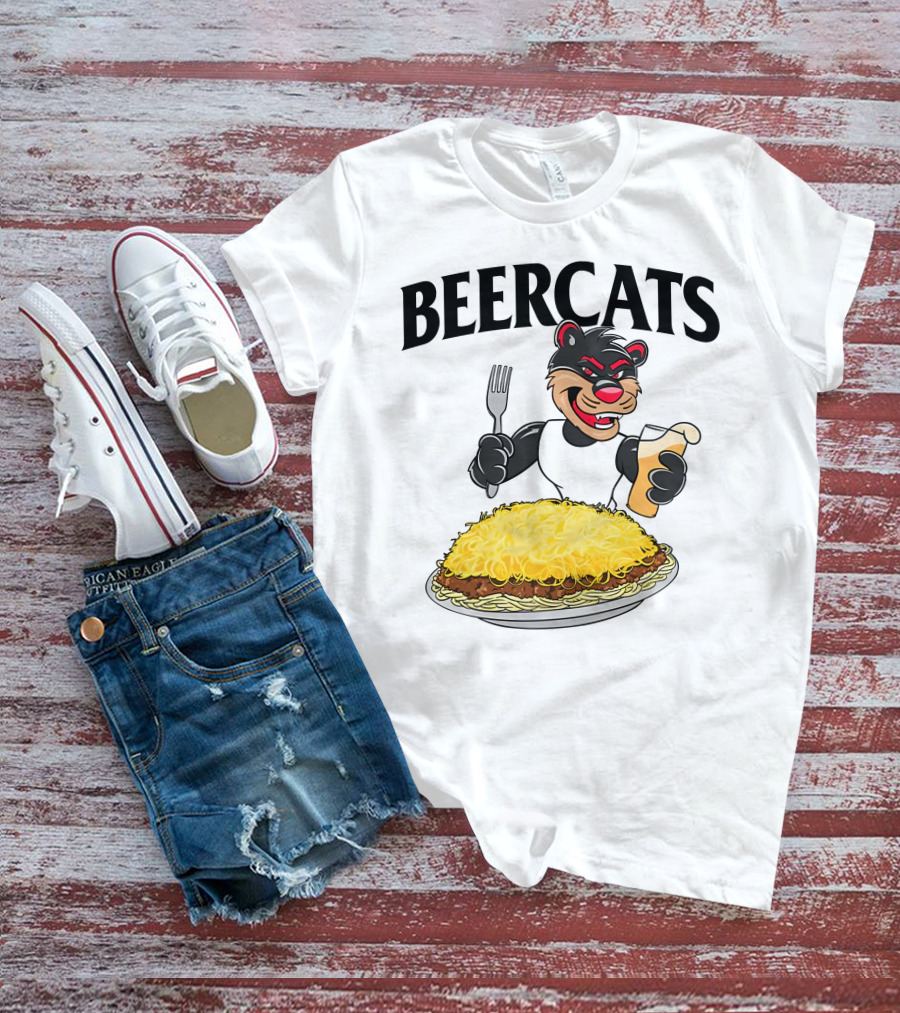 Beercats Bear With Fork Beer And Spaghetti Plate T-Shirt