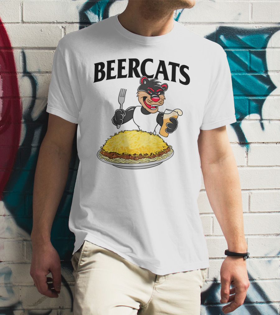 Beercats Bear With Fork Beer And Spaghetti Plate T-Shirt
