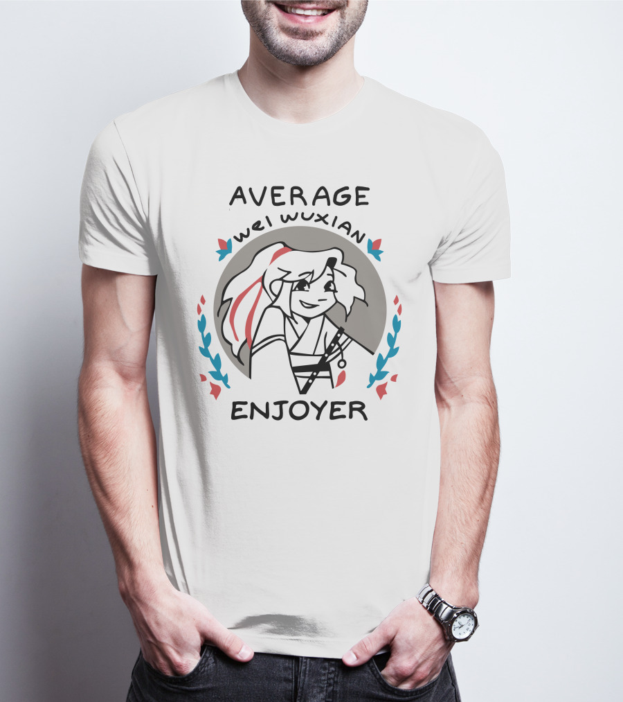Average Wei Wuxian Enjoyer Emblem With Cartoon Character And Floral Accents T-Shirt