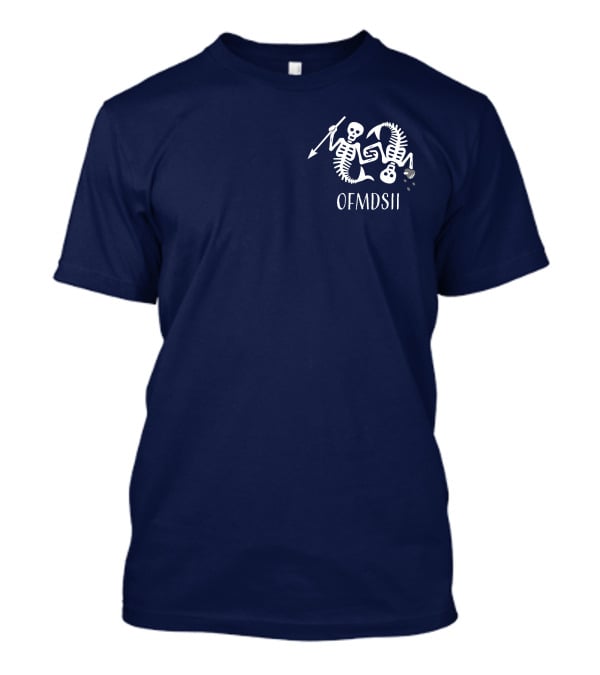 Samba Schutte Wearing OFMDSII Skeleton Arrow Design Navy T-Shirt