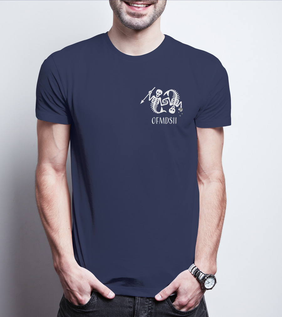 Samba Schutte Wearing OFMDSII Skeleton Arrow Design Navy T-Shirt