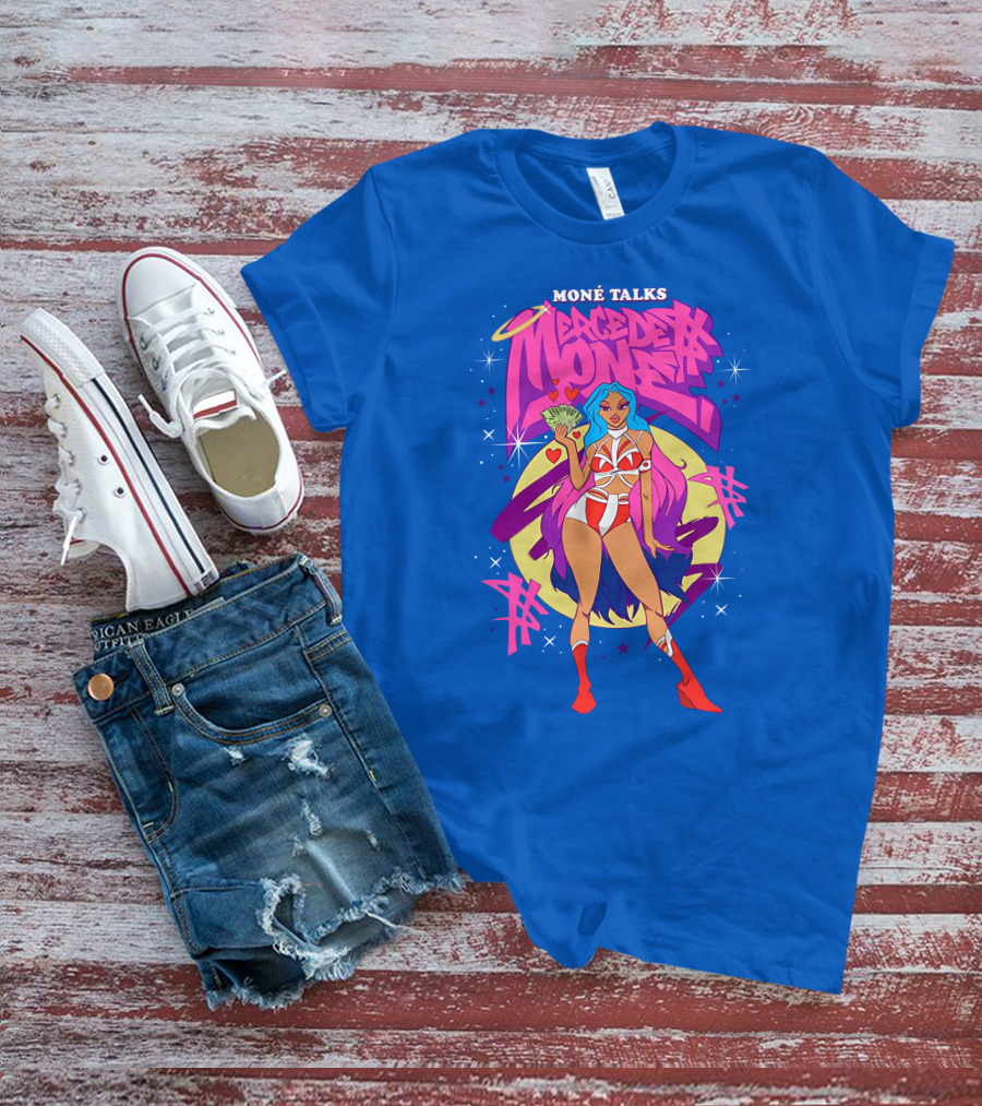 Moné Talks Vibrant Mercedes Moné Character With Angelic Halo And Cash Fan T-Shirt