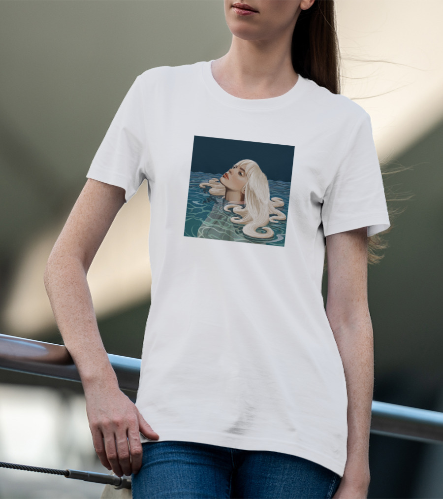 Resurface Feminine Profile Emerging From Water With Flowing Hair T-Shirt