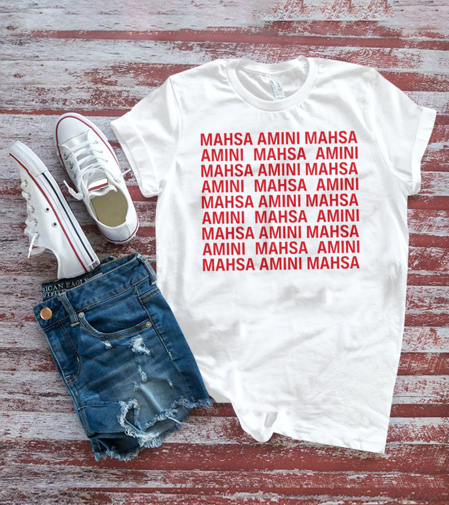 Jessica Chastain Mahsa Amini Repeated Text T-Shirt