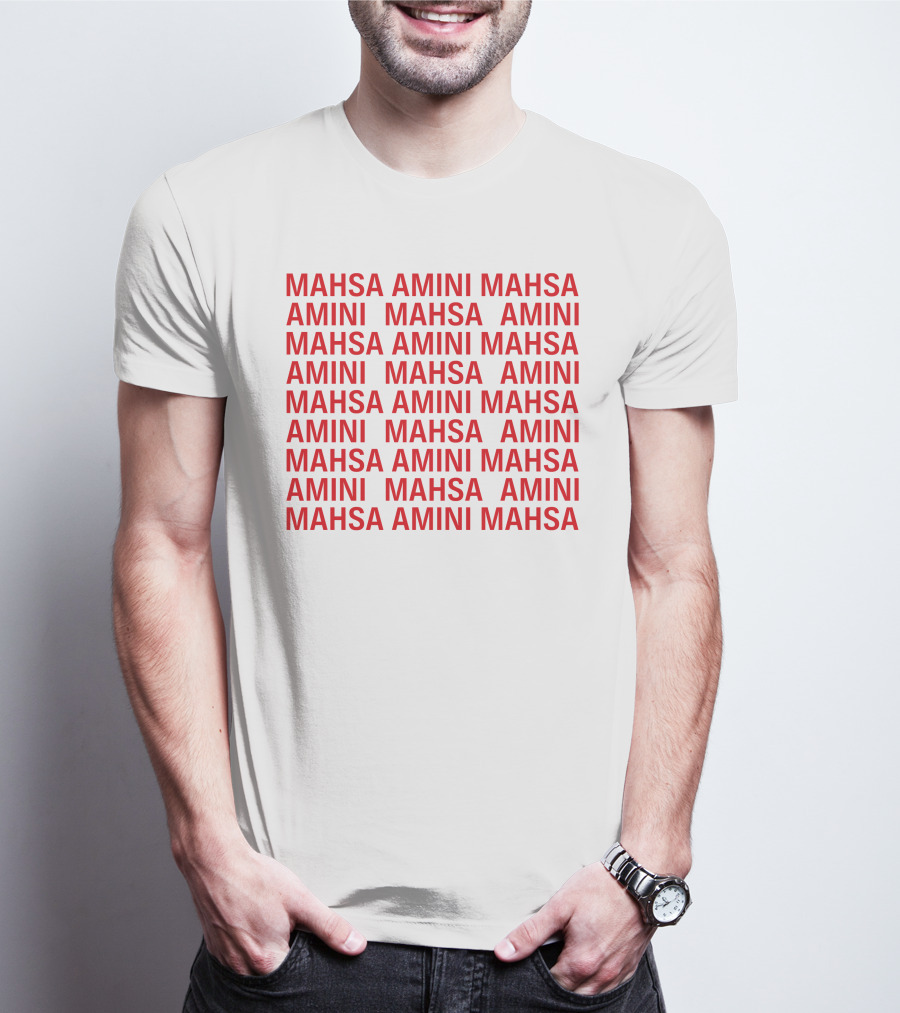 Jessica Chastain Mahsa Amini Repeated Text T-Shirt