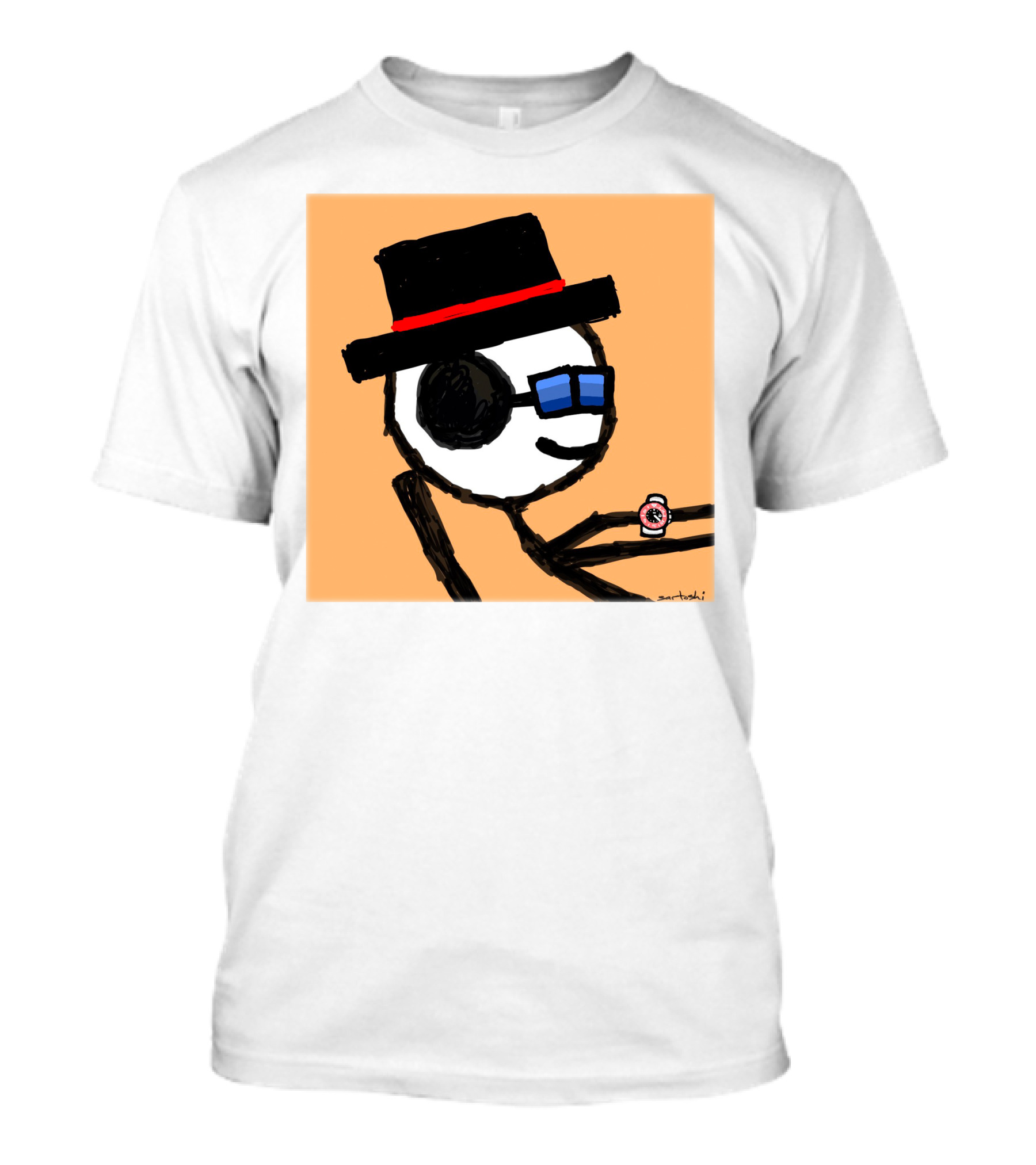 Sartoshi Mfers Stick Figure With Hat Blue Glasses Red Watch T-Shirt