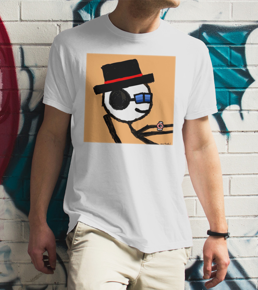 Sartoshi Mfers Stick Figure With Hat Blue Glasses Red Watch T-Shirt