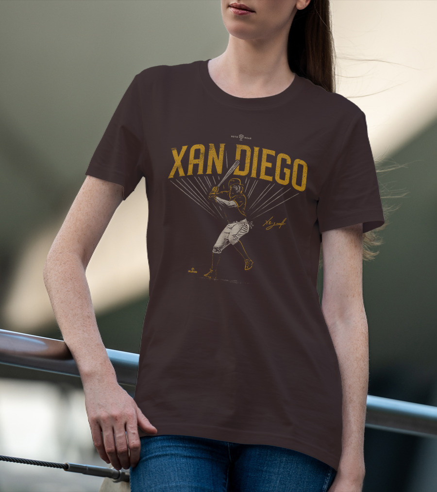 Roto Wear Xan Diego Baseball Player Swinging With Signature T-Shirt