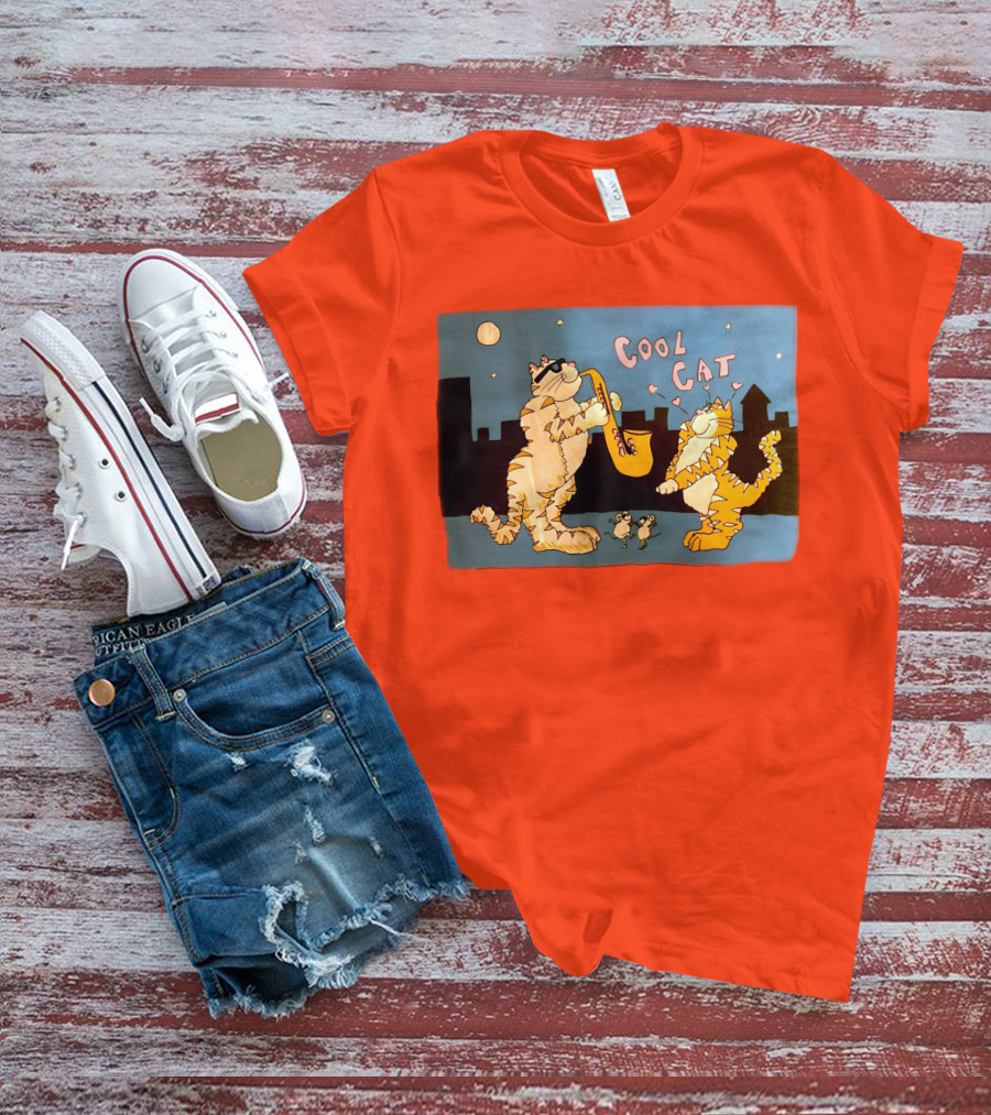 Harry Wearing Cool Cat Playing Saxophone In City Night Sky T-Shirt