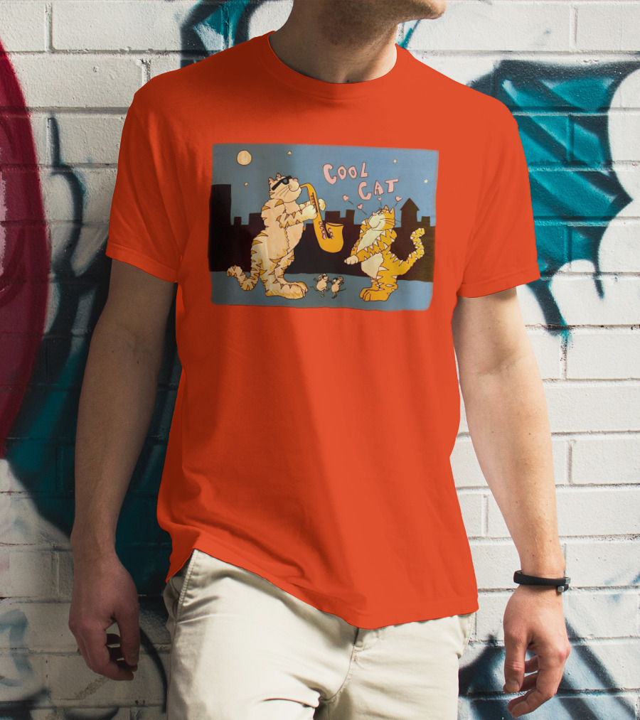 Harry Wearing Cool Cat Playing Saxophone In City Night Sky T-Shirt
