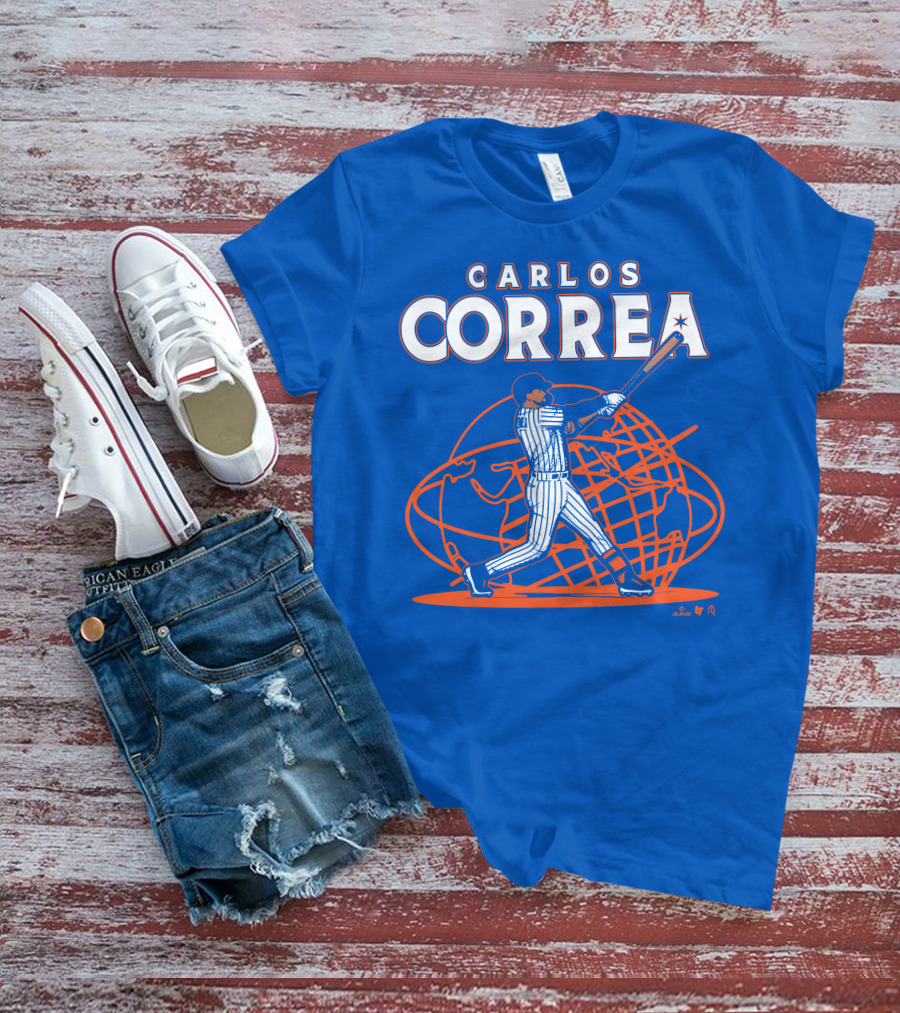 Carlos Correa Baseball Swing With Global Background T-Shirt