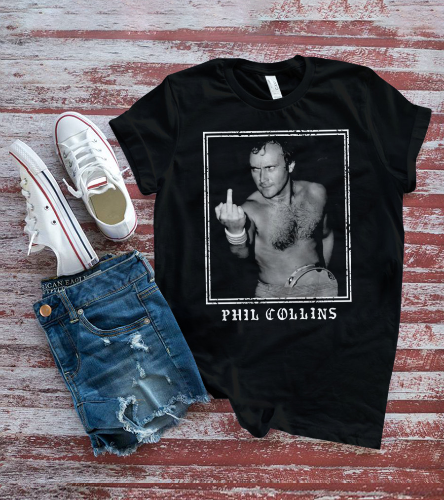 Phil Collins Middle Finger Black And White Image T-Shirt