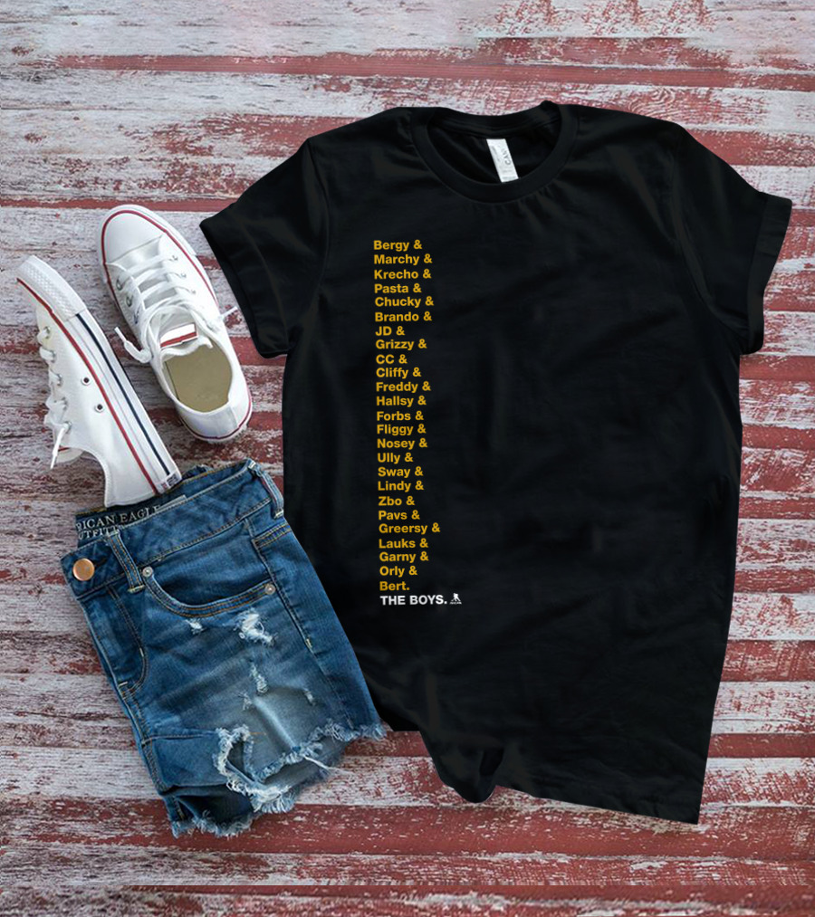 Boston Bruins Bergy Marchy Krecho Pasta The Boys Iconic Team Lineup List T-Shirt