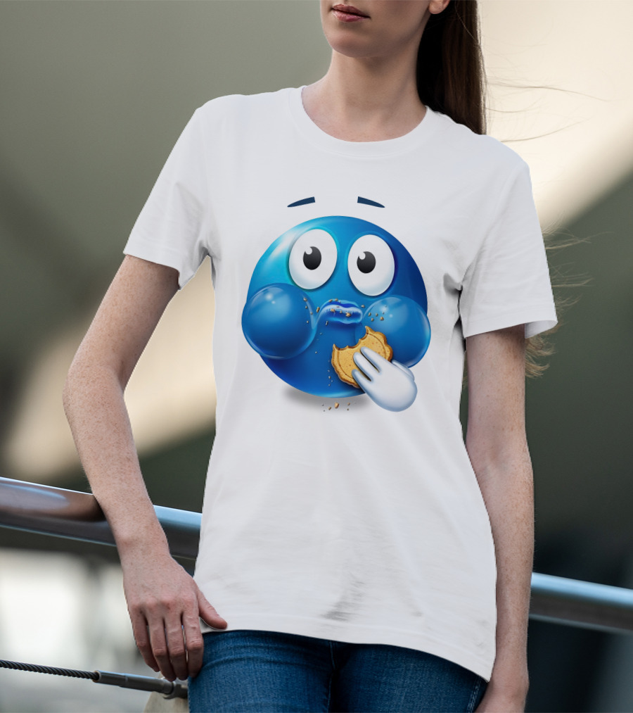 Cookie Muncher Blue Emoji With Crumbs T-Shirt