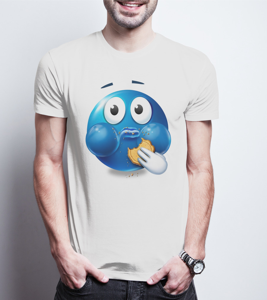 Cookie Muncher Blue Emoji With Crumbs T-Shirt