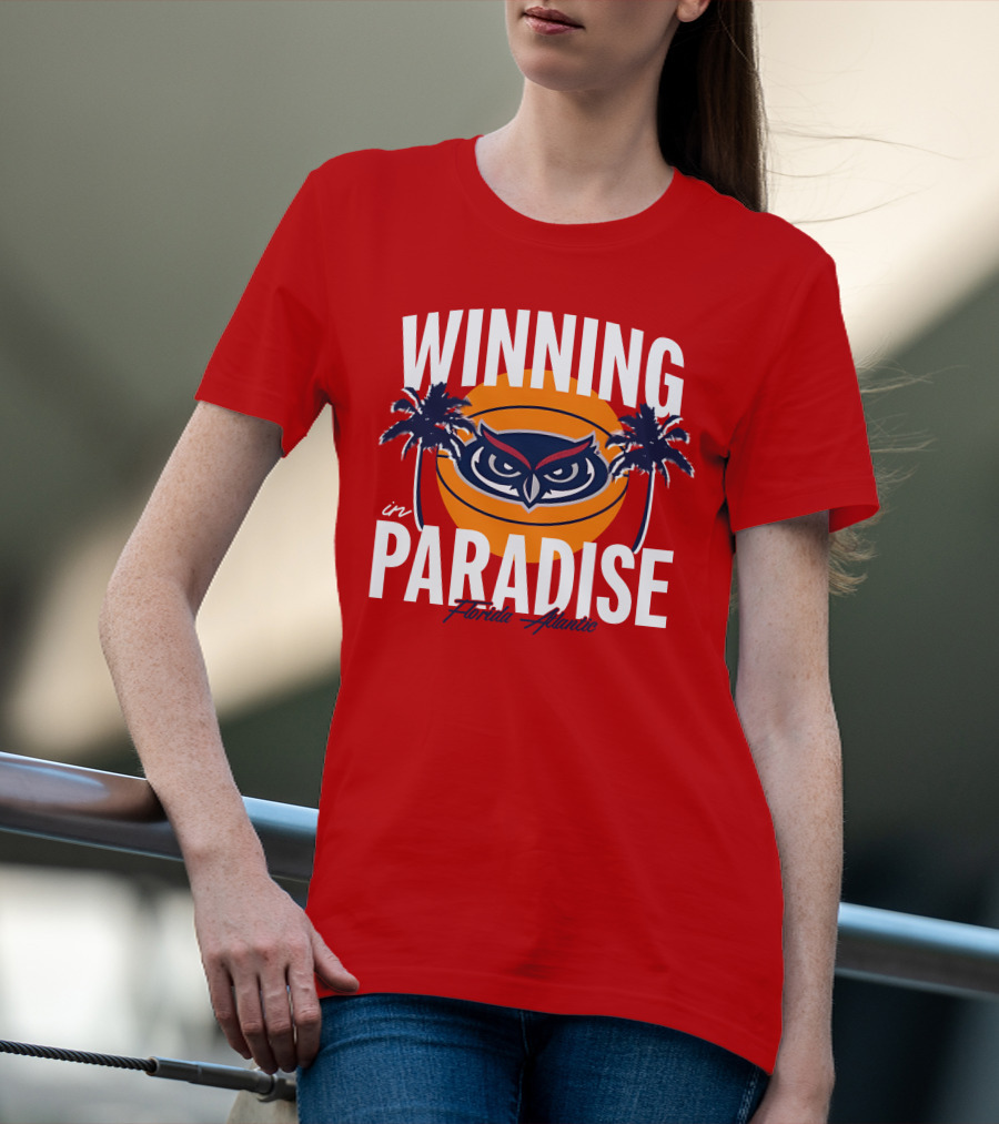 Winning In Paradise Florida Atlantic Owl Sunset Palms T-Shirt