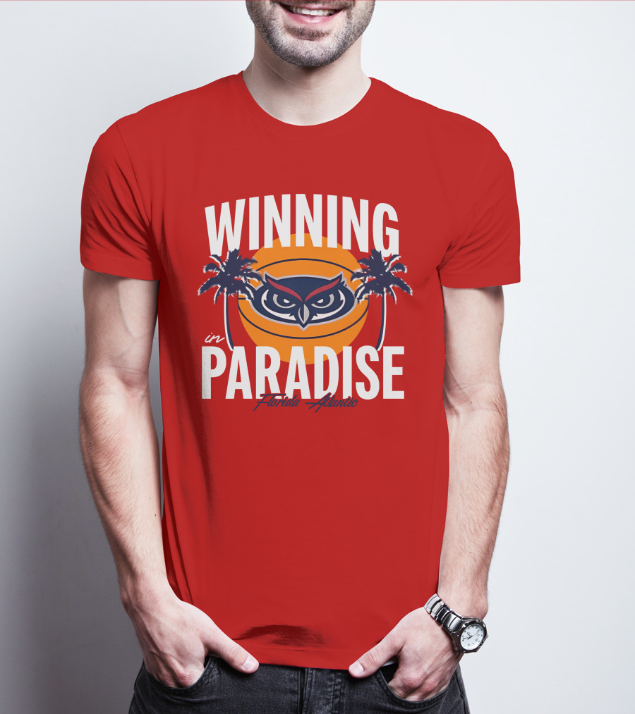 Winning In Paradise Florida Atlantic Owl Sunset Palms T-Shirt