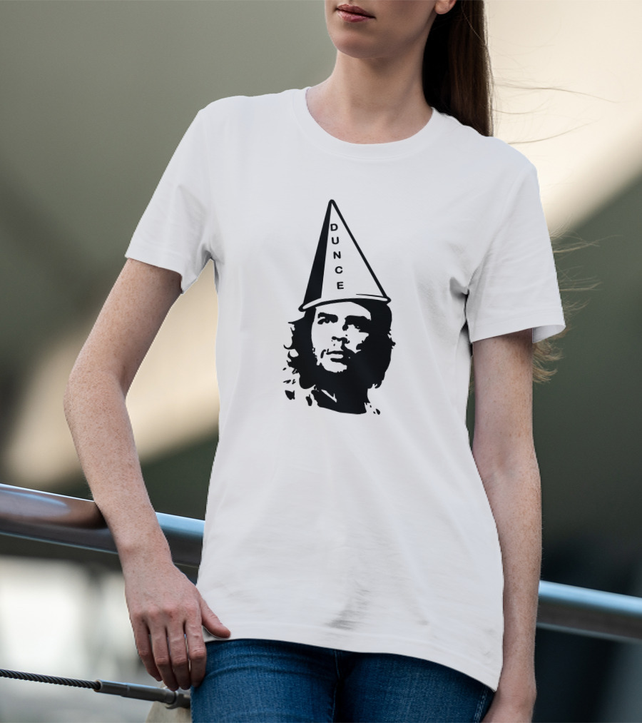 Dunce Guevara Satirical Design With Iconic Figure Wearing Dunce Cap T-Shirt