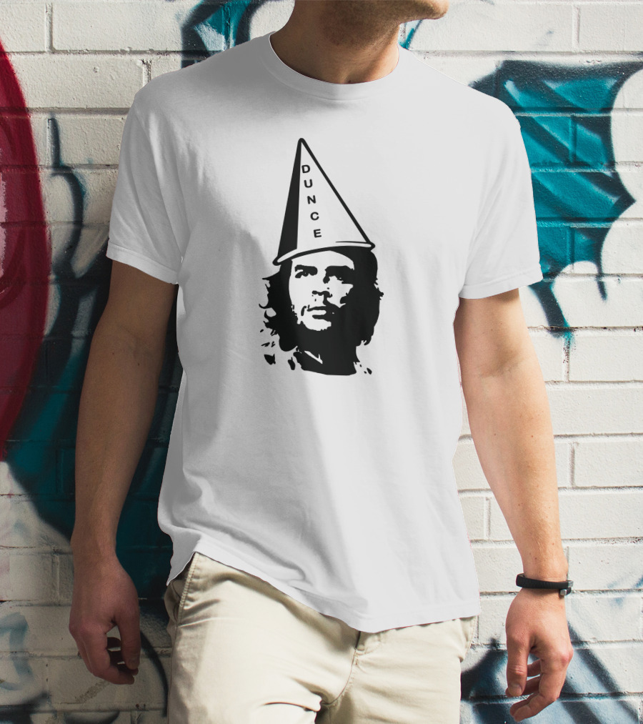 Dunce Guevara Satirical Design With Iconic Figure Wearing Dunce Cap T-Shirt