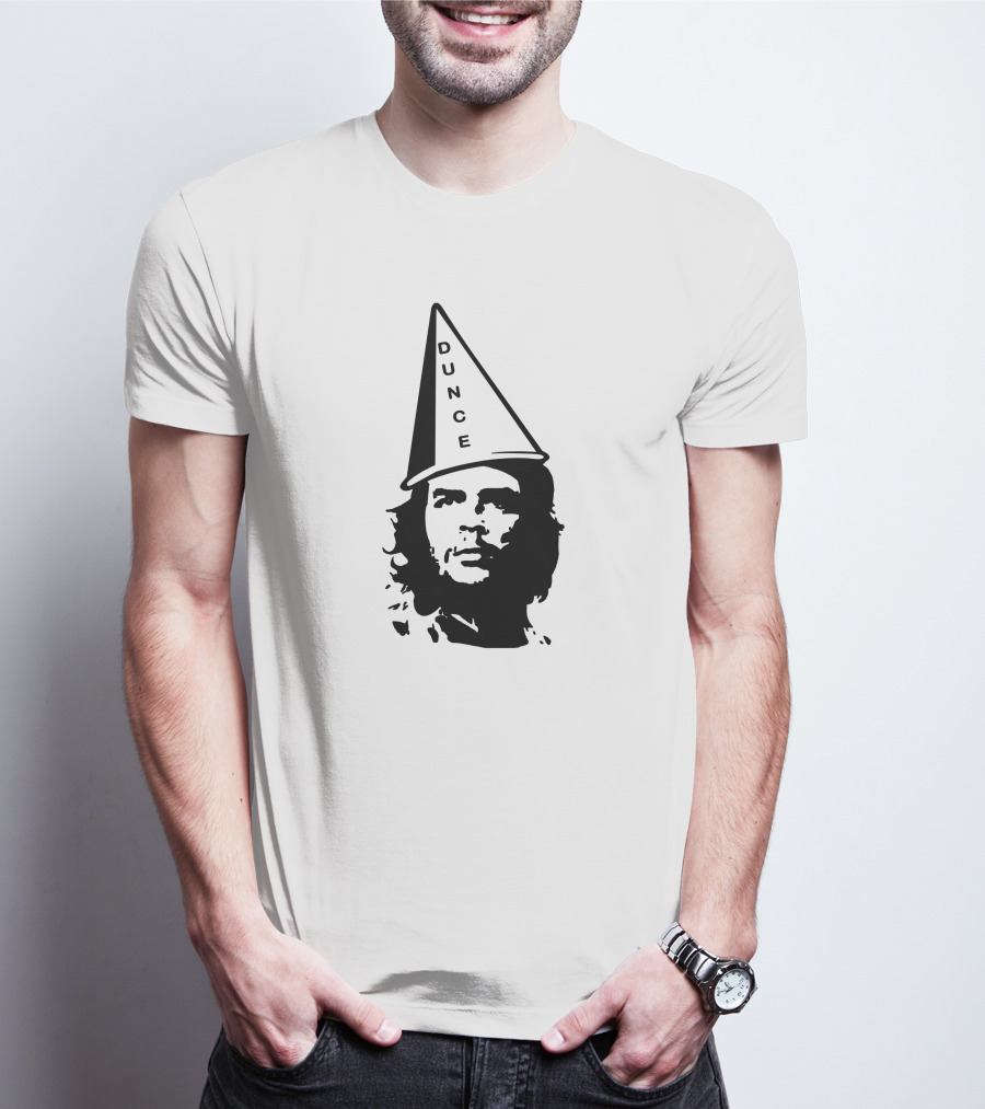 Dunce Guevara Satirical Design With Iconic Figure Wearing Dunce Cap T-Shirt