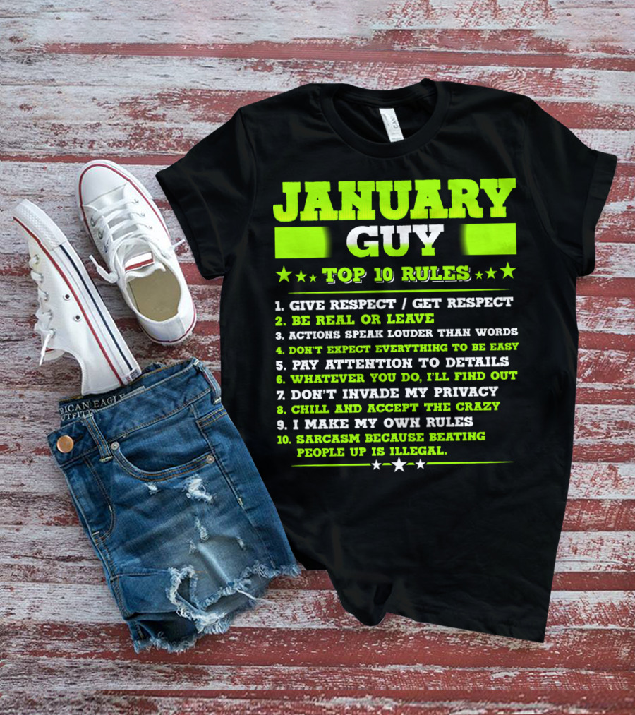 Cool January Guy Top 10 Rules Birthday T-Shirt