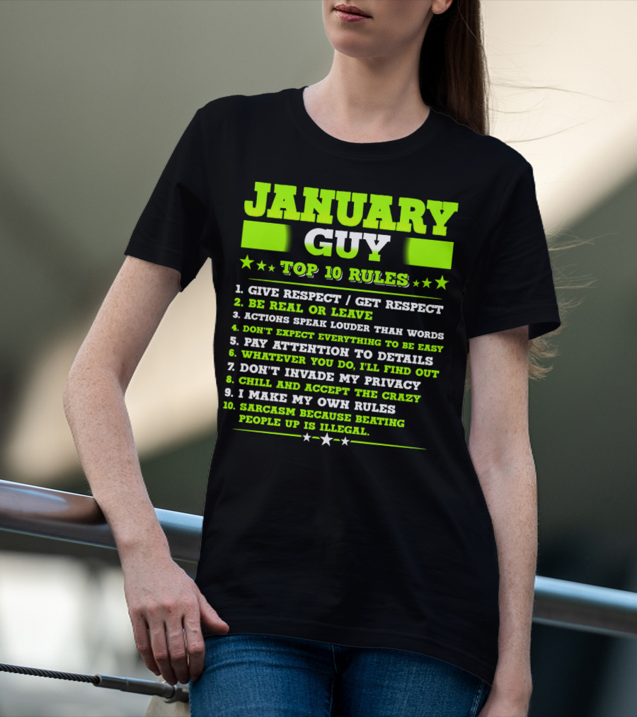 Cool January Guy Top 10 Rules Birthday T-Shirt