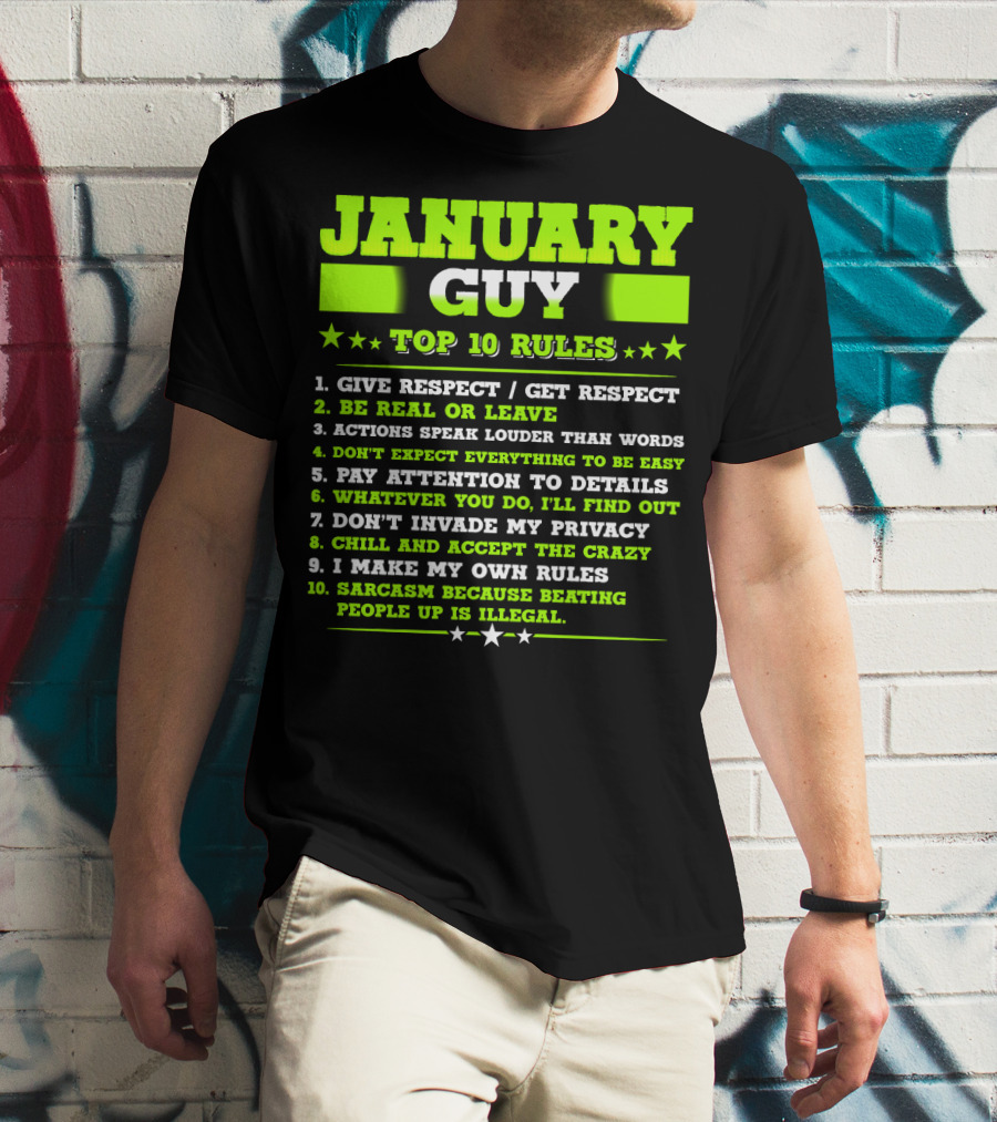 Cool January Guy Top 10 Rules Birthday T-Shirt