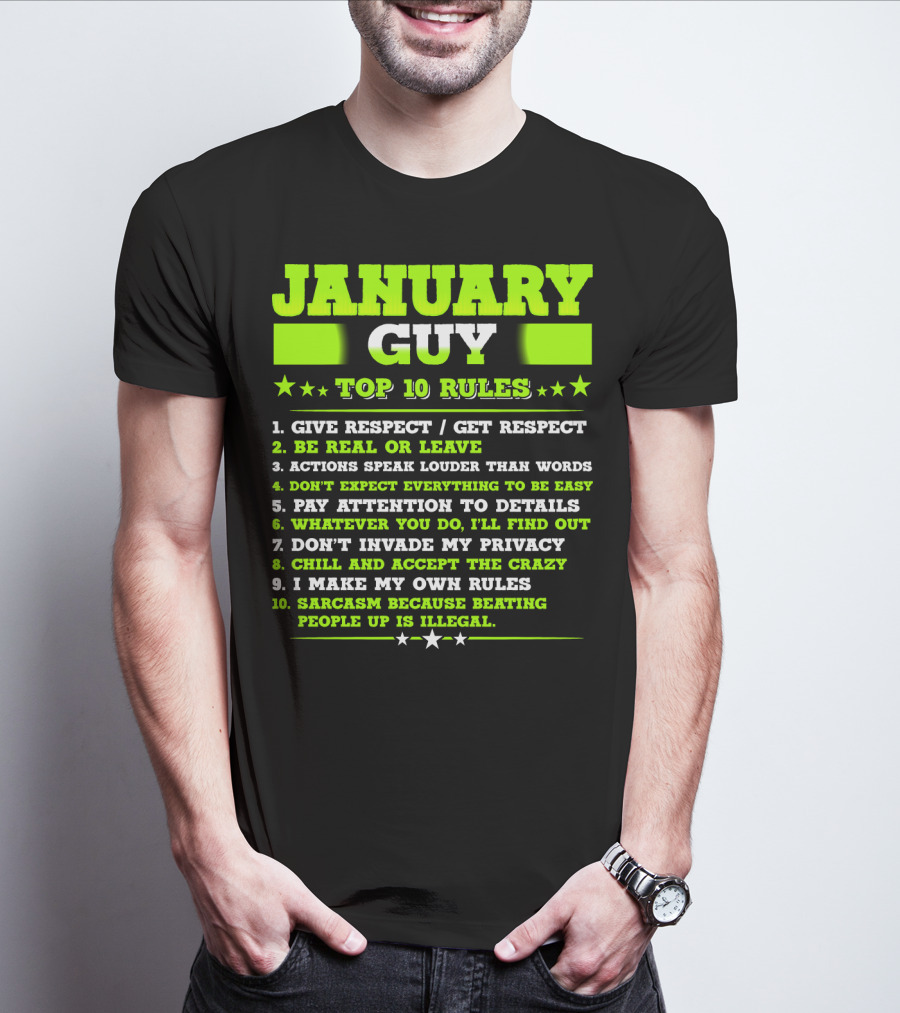 Cool January Guy Top 10 Rules Birthday T-Shirt