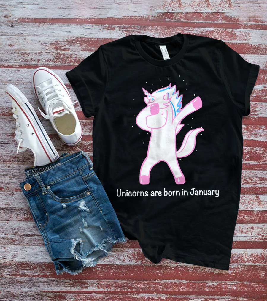 Dabbing Unicorn Celebrating Birthdays In January T-Shirt