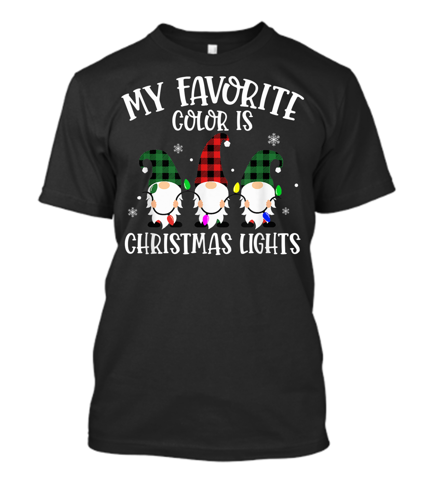My Favorite Color Is Christmas Lights Gnome Buffalo Plaid T-Shirt