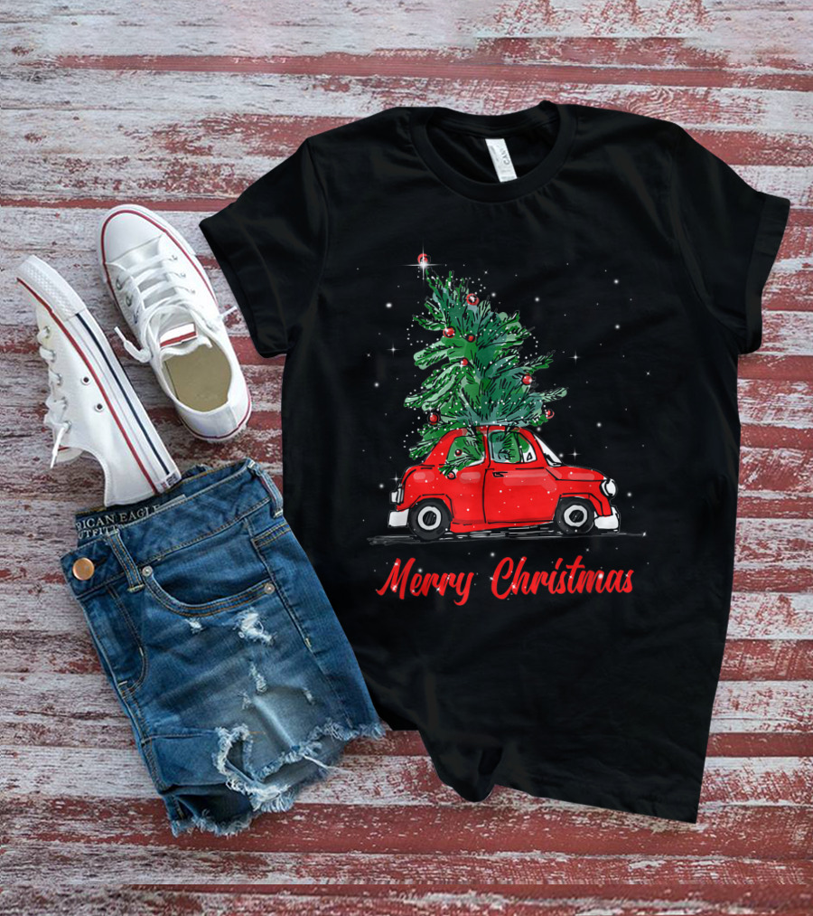 Merry Christmas Red Truck With Christmas Tree Pajama Gifts T-Shirt
