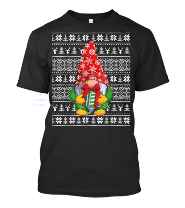 Ugly Christmas Sweater Gnome Holding Gifts With Snowflake Hat T-Shirt
