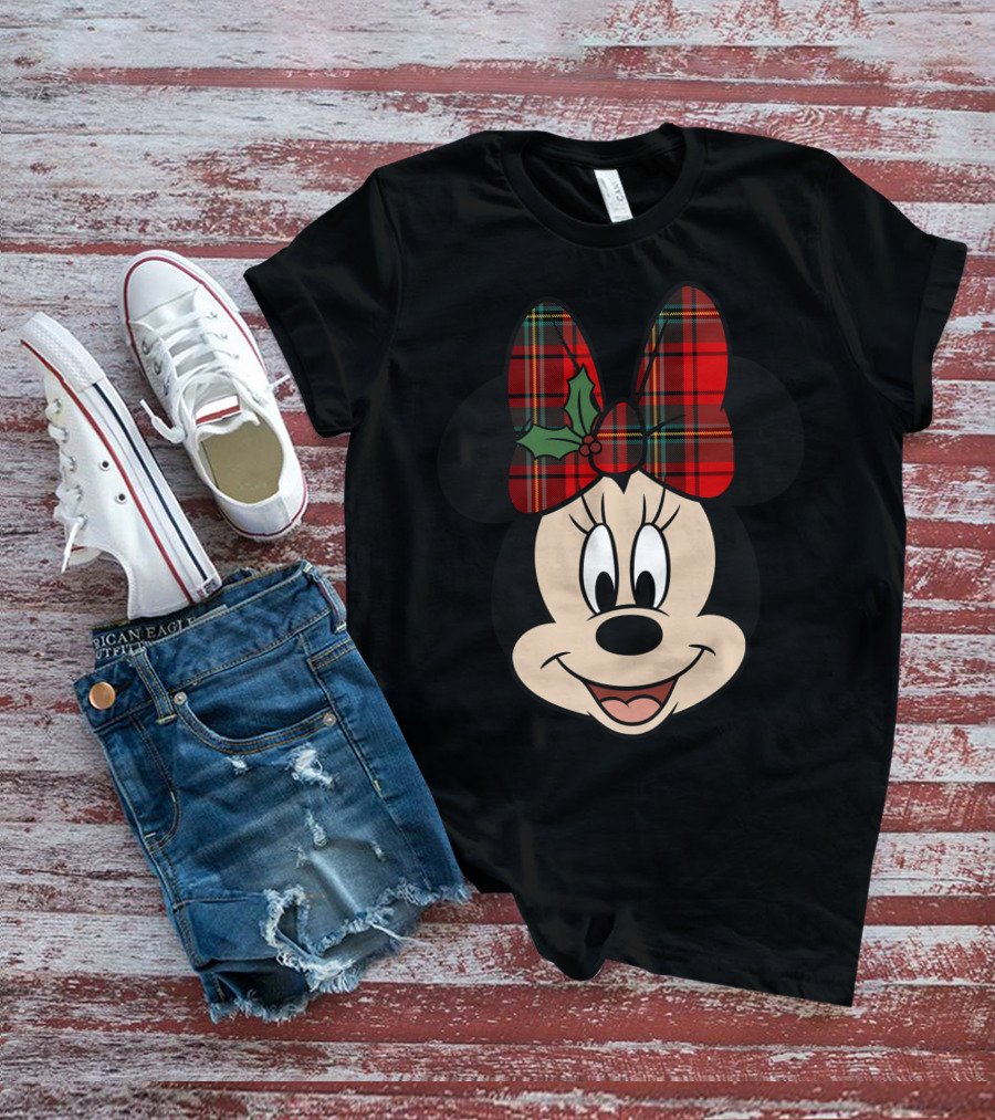 Minnie Mouse Red Plaid Bow With Holly Disney T-Shirt