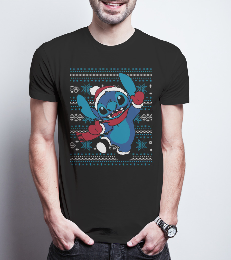 Disney Stitch Festive Christmas Holiday Cheer T-Shirt