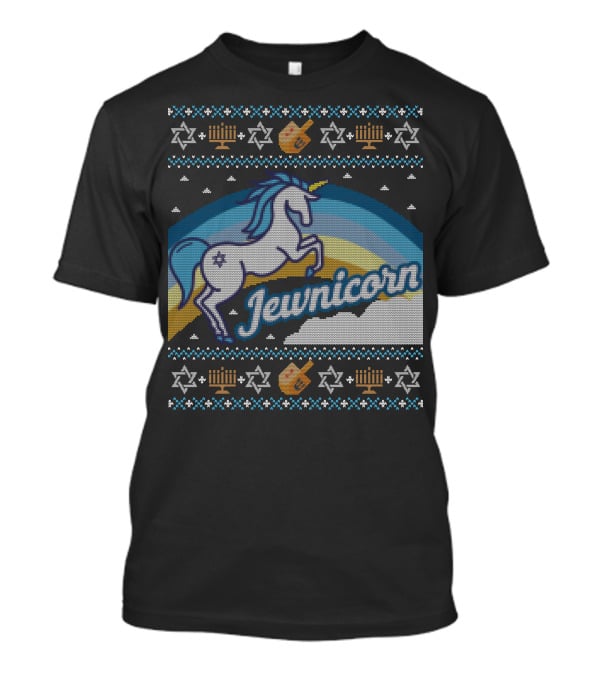 Jewnicorn Hanukkah Festive Unicorn With Menorah And Dreidel T-Shirt