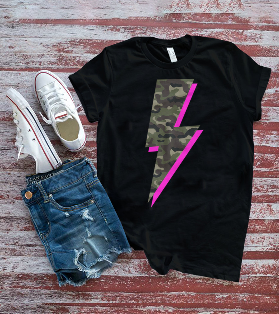 Lightning Bolt Hot Pink Camouflage Camo T-Shirt
