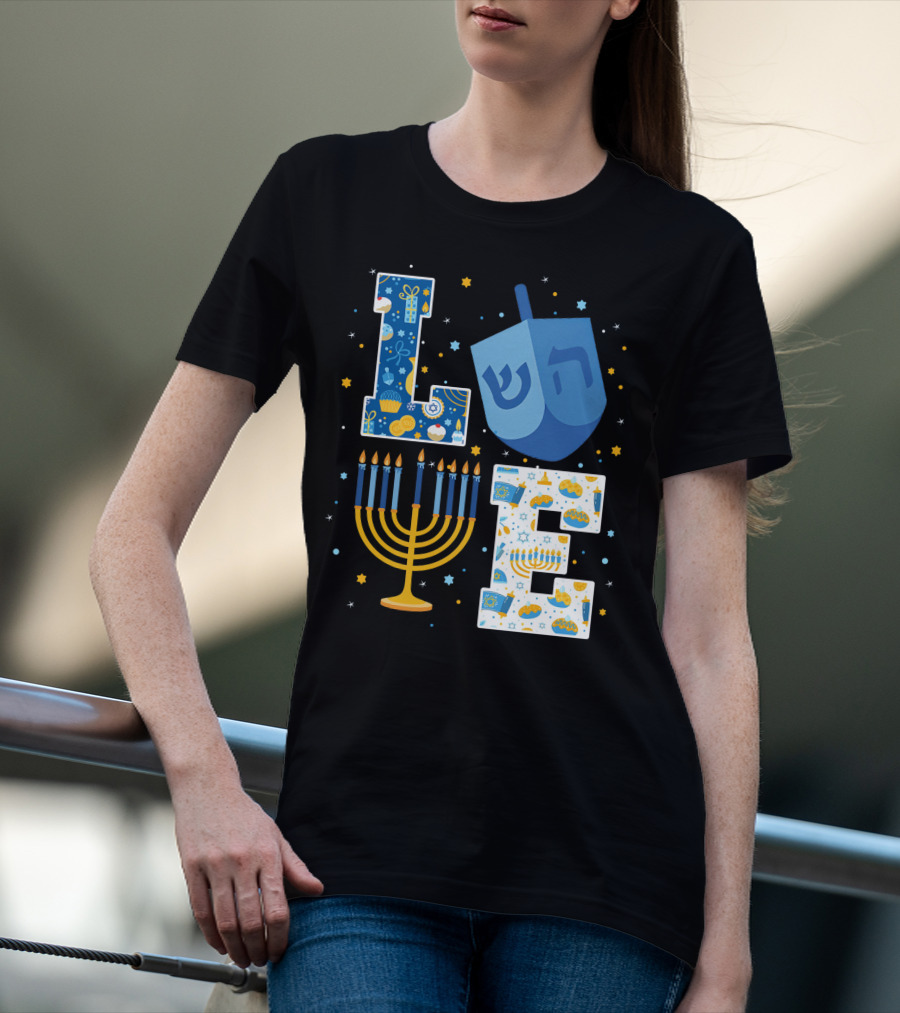 LOVE Hanukkah Dreidel Menorah Chanukah T-Shirt