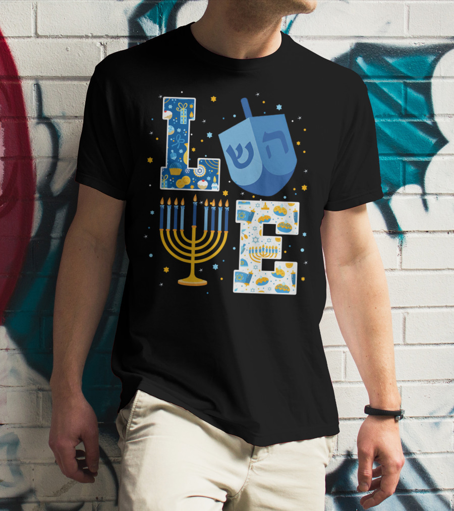 LOVE Hanukkah Dreidel Menorah Chanukah T-Shirt