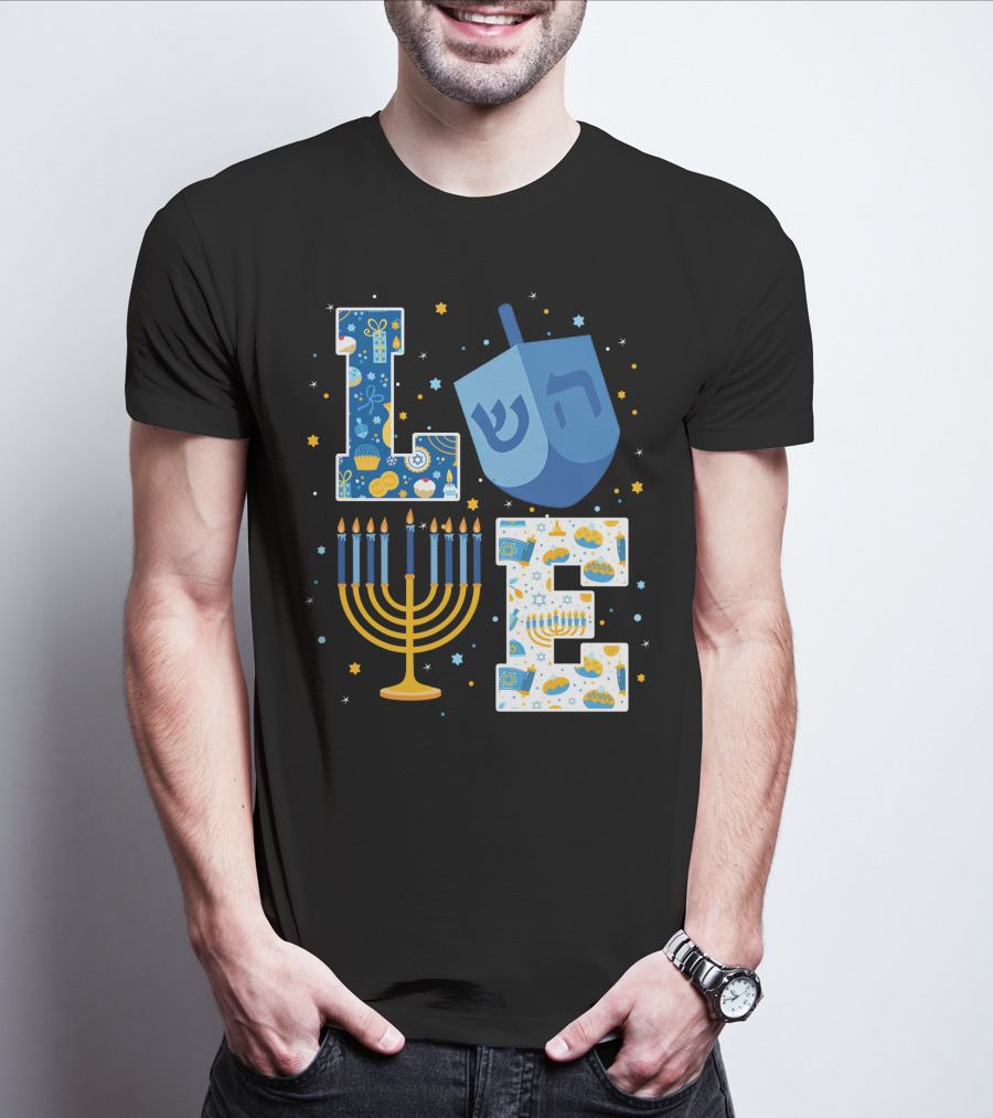 LOVE Hanukkah Dreidel Menorah Chanukah T-Shirt