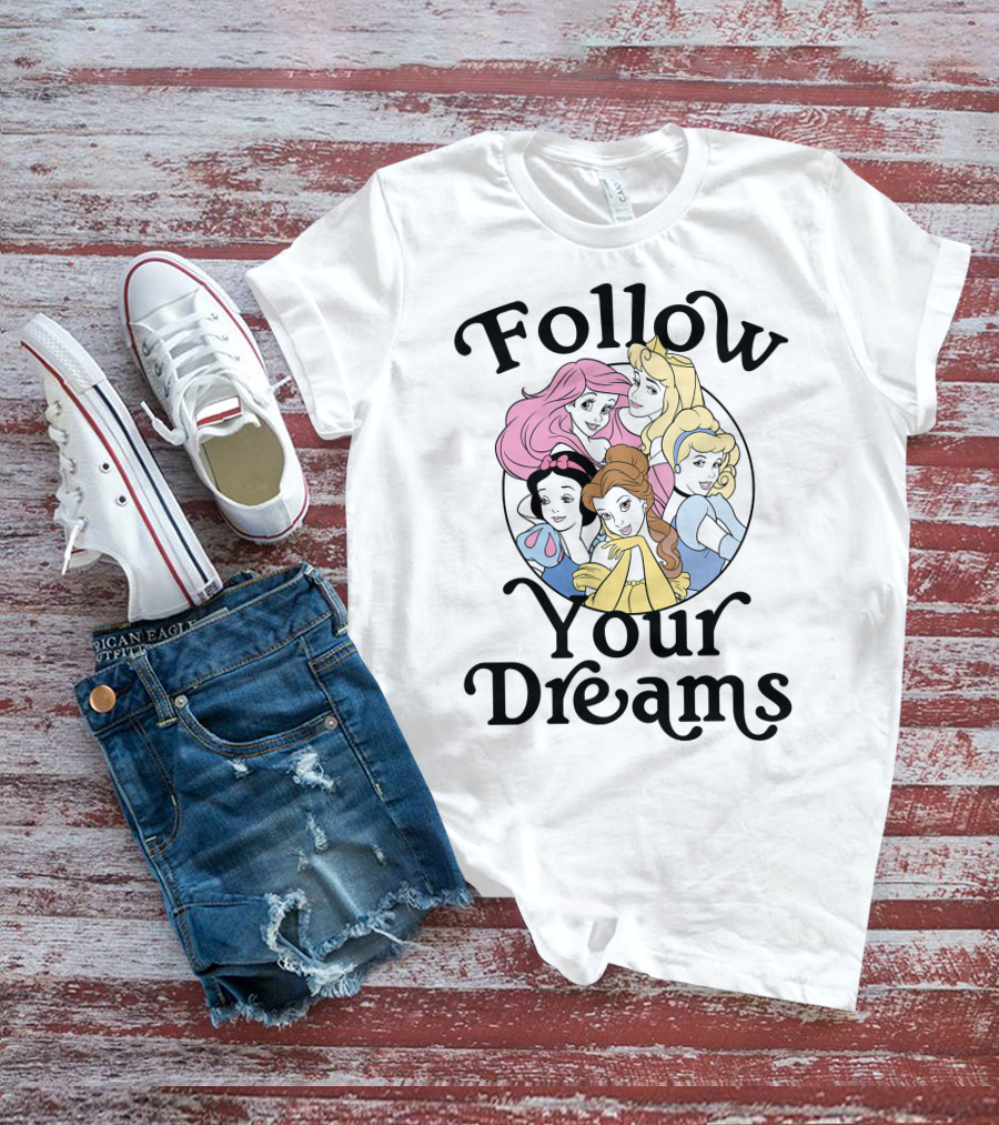 Disney Princess Follow Your Dreams Belle Ariel Aurora Cinderella Snow White 1991 T-Shirt