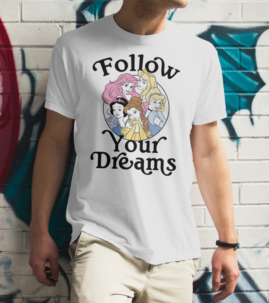 Disney Princess Follow Your Dreams Belle Ariel Aurora Cinderella Snow White 1991 T-Shirt
