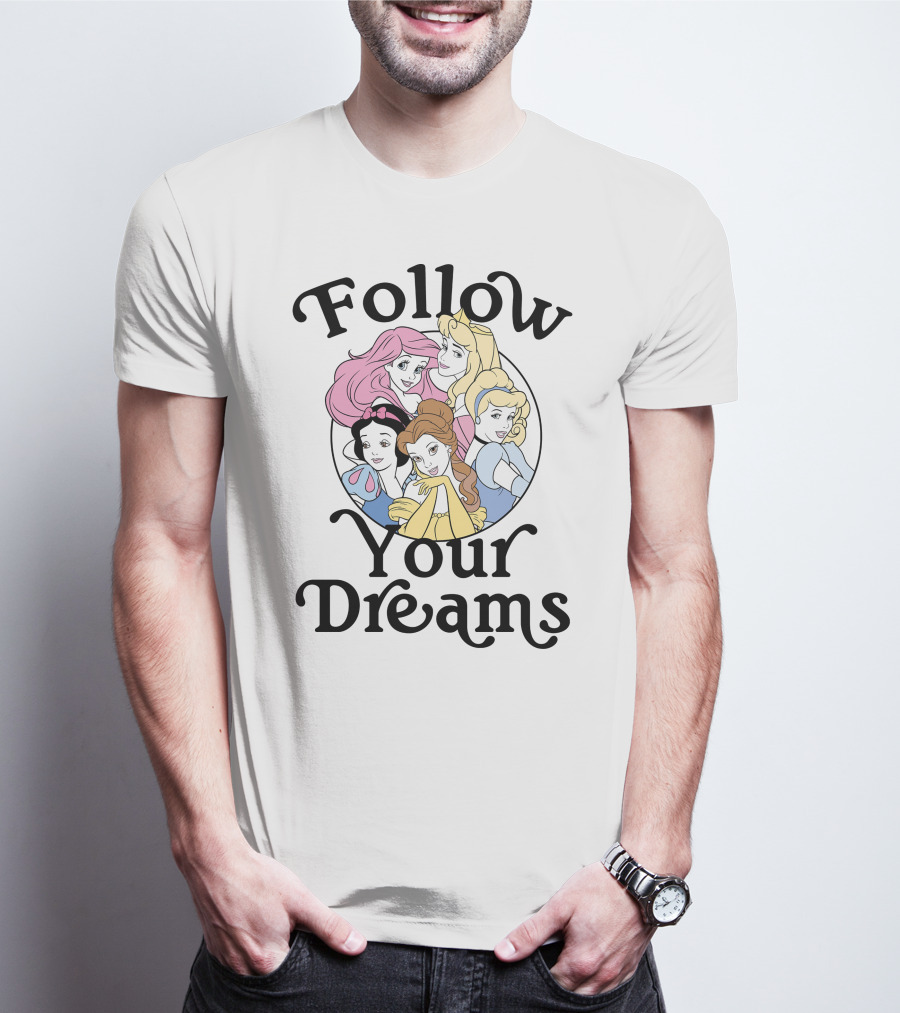 Disney Princess Follow Your Dreams Belle Ariel Aurora Cinderella Snow White 1991 T-Shirt
