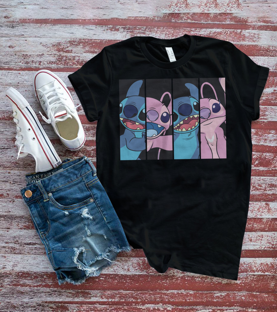 Disney Lilo And Stitch Boxed Faces Patchwork Characters T-Shirt